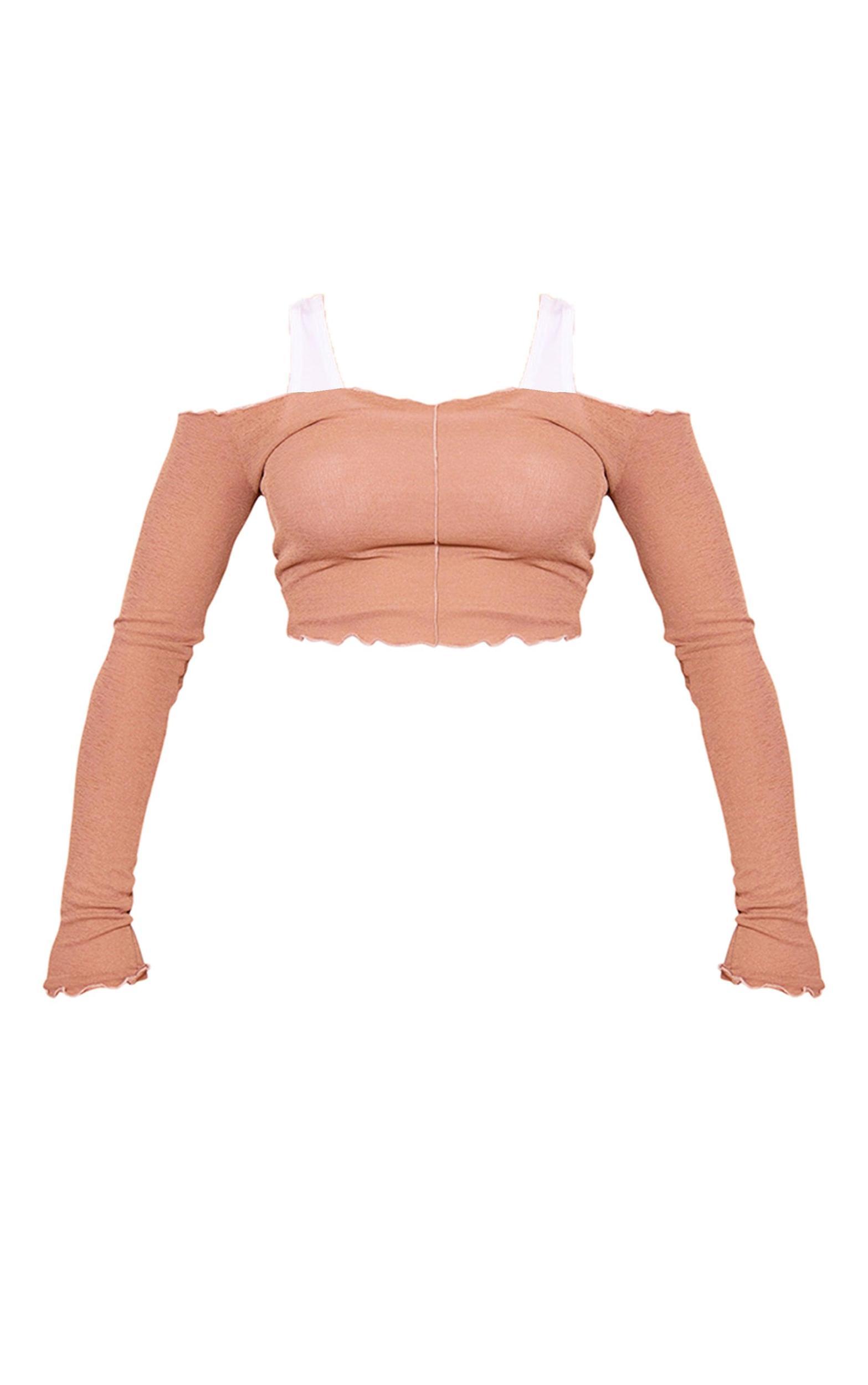 Mocha Burnout Mesh Rib Overlay Crop Top Product Image