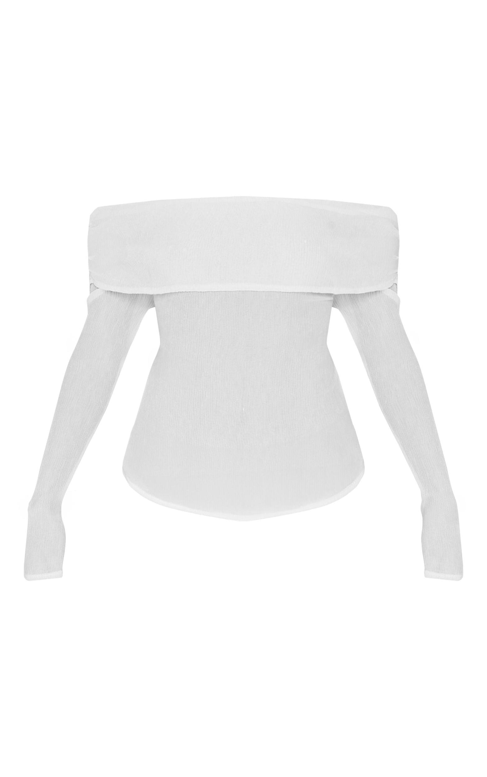 Cream Chiffon Plisse Bardot Long Top Product Image