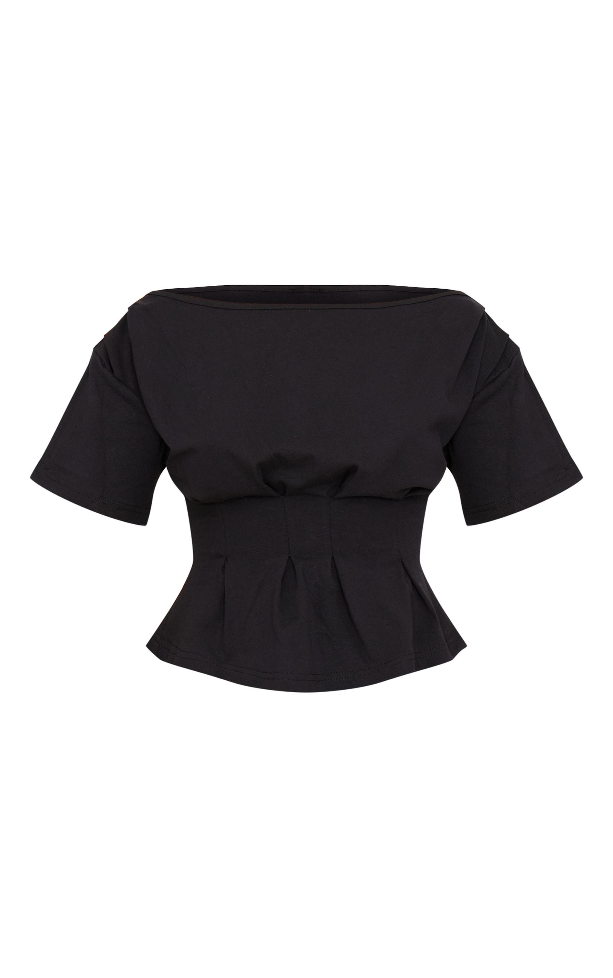 Black Cinched Waist Structured T Shirt Product Image