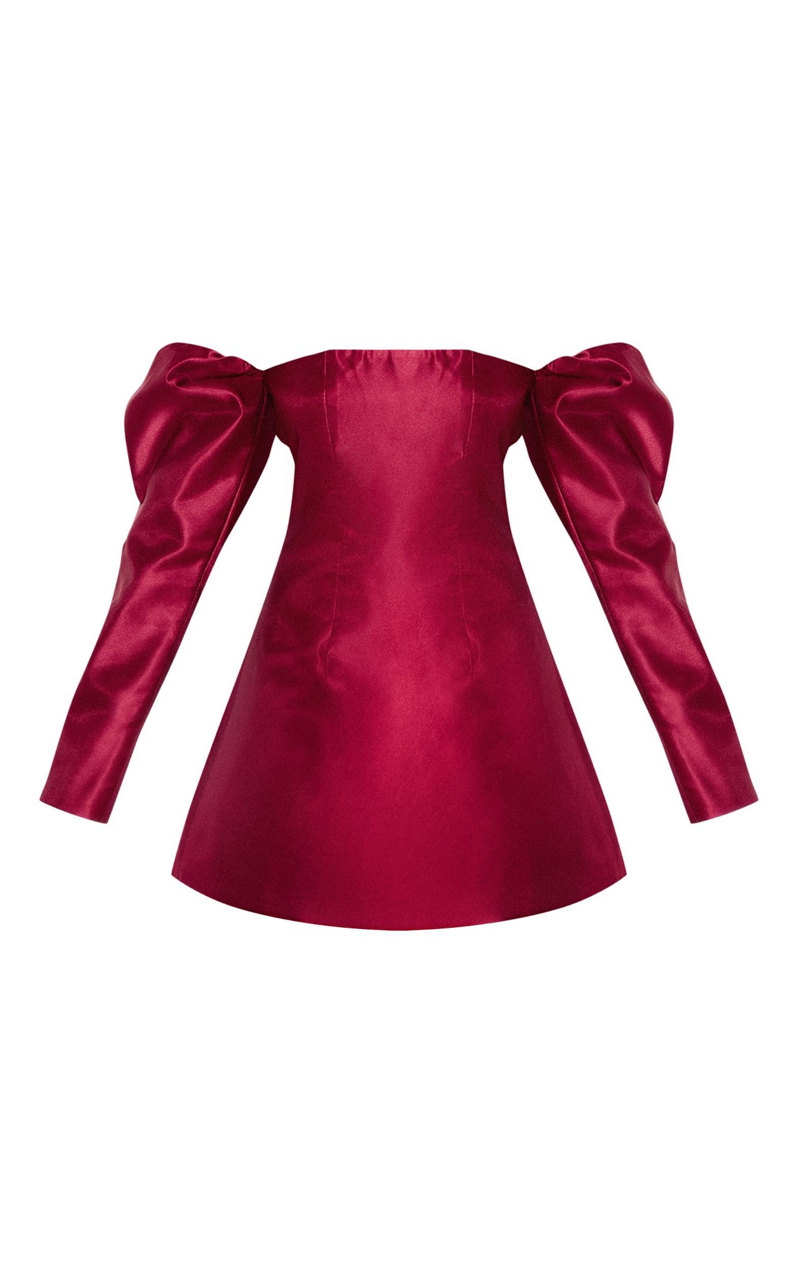 Wine Oversized Puff Sleeve A Line Shift Dress Product Image