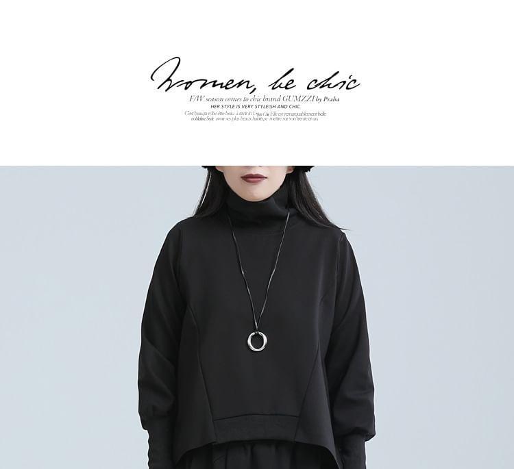 Puff-Sleeve Plain Asymmetrical Pullover Product Image