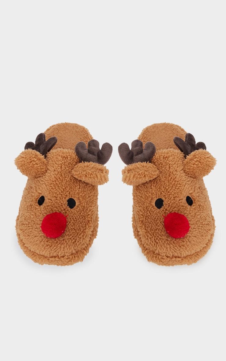 Brown 3D Reindeer Mule Slippers Product Image