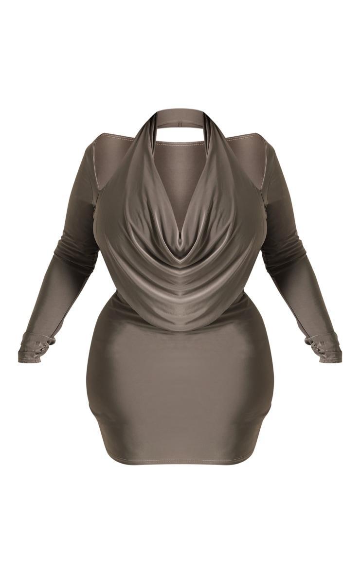 Plus Charcoal Cowl Neck Long sleeve Bodycon Dress Product Image