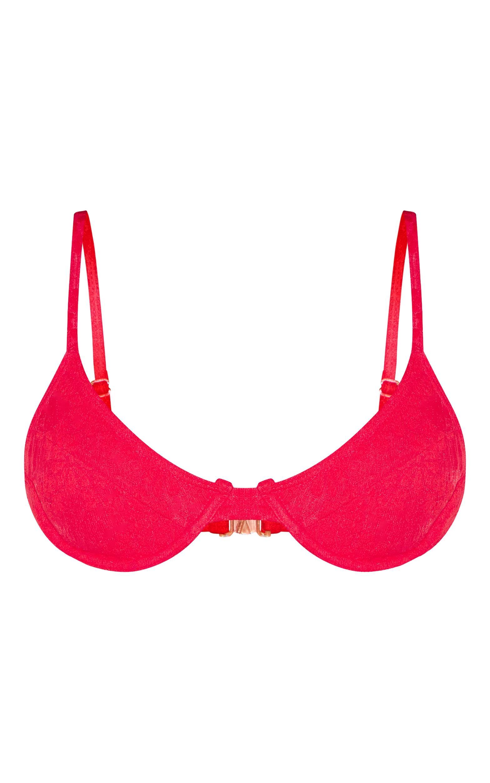 Red Textured Floral Underwired Bikini Top Product Image