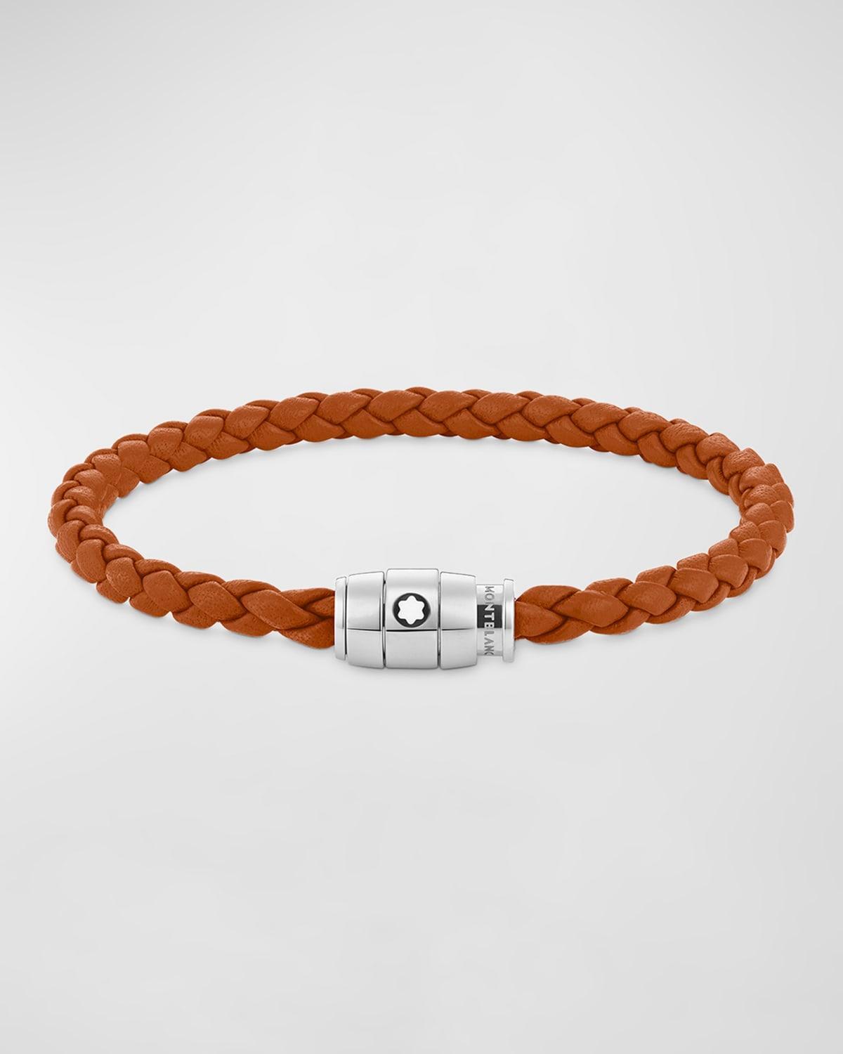 Men's Stainless Steel and Woven Leather Bracelet Product Image