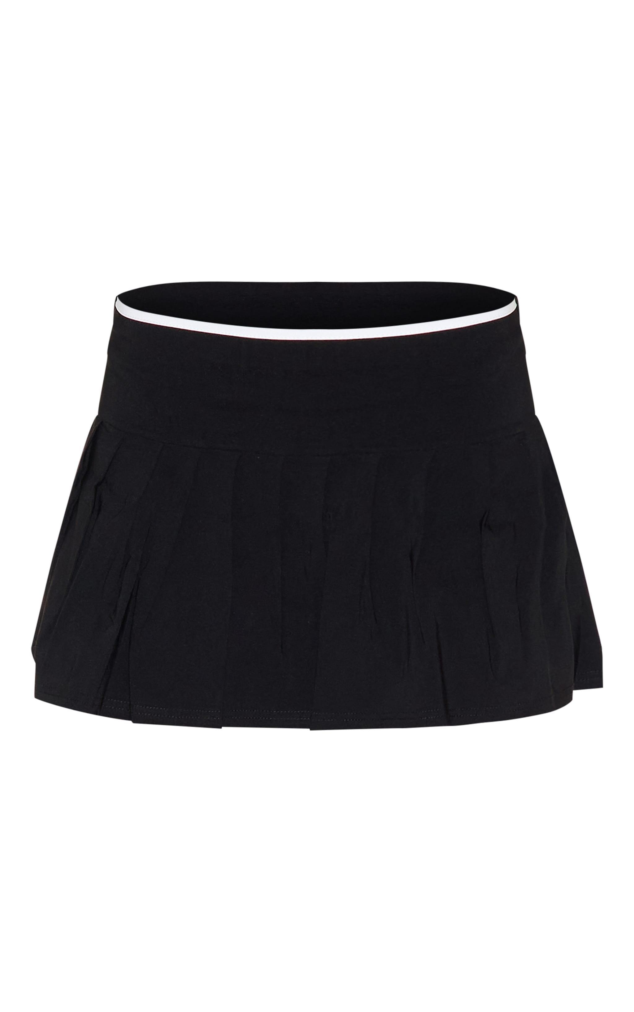  Black Stretch Woven Mid Rise Pleated Micro Mini Skirt Product Image