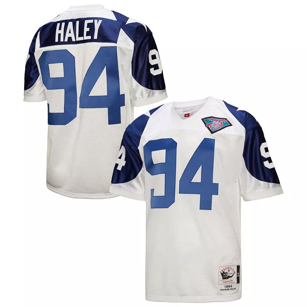 Men's Mitchell & Ness Charles Haley White Dallas Cowboys 1994 Authentic Throwback Retired Player Jersey, Size: 44 Product Image