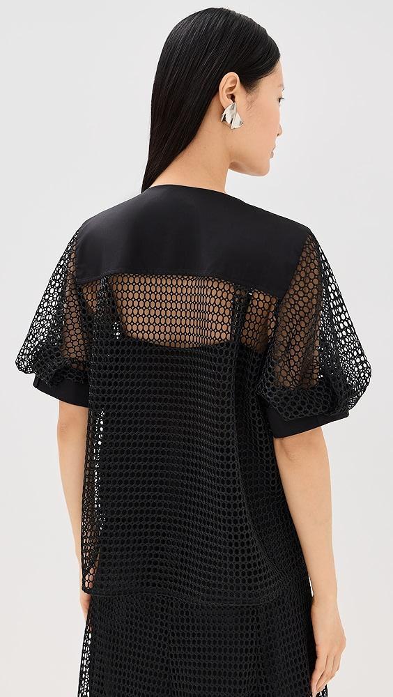 MEIMEIJ Netted Half Sleeve Top with Poplin Front | Shopbop Product Image