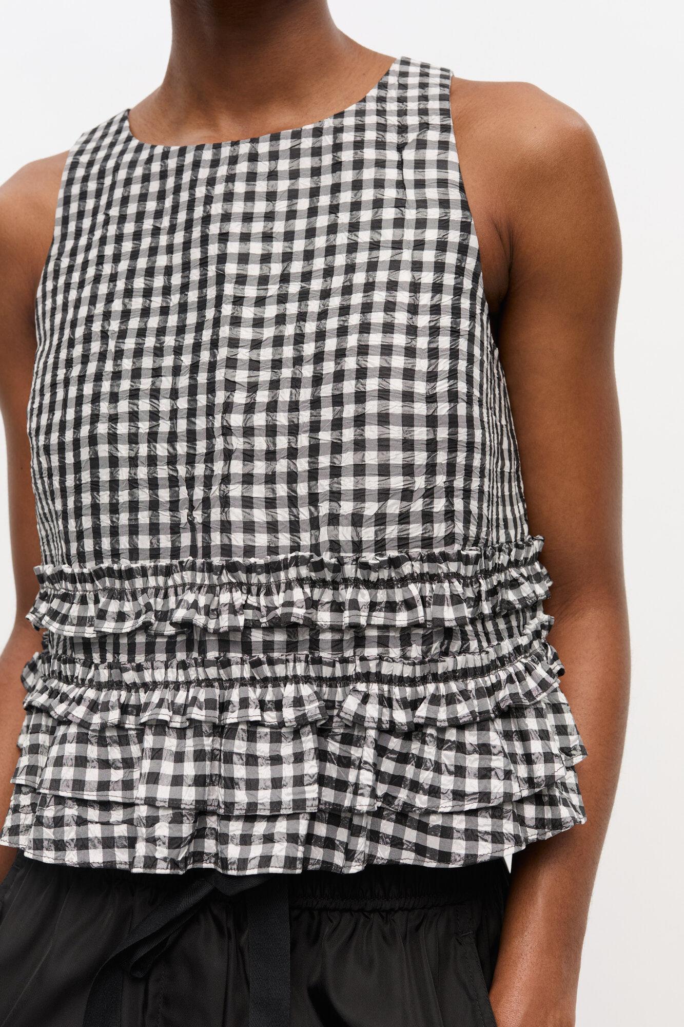 Crinkled Check Frill Top Product Image