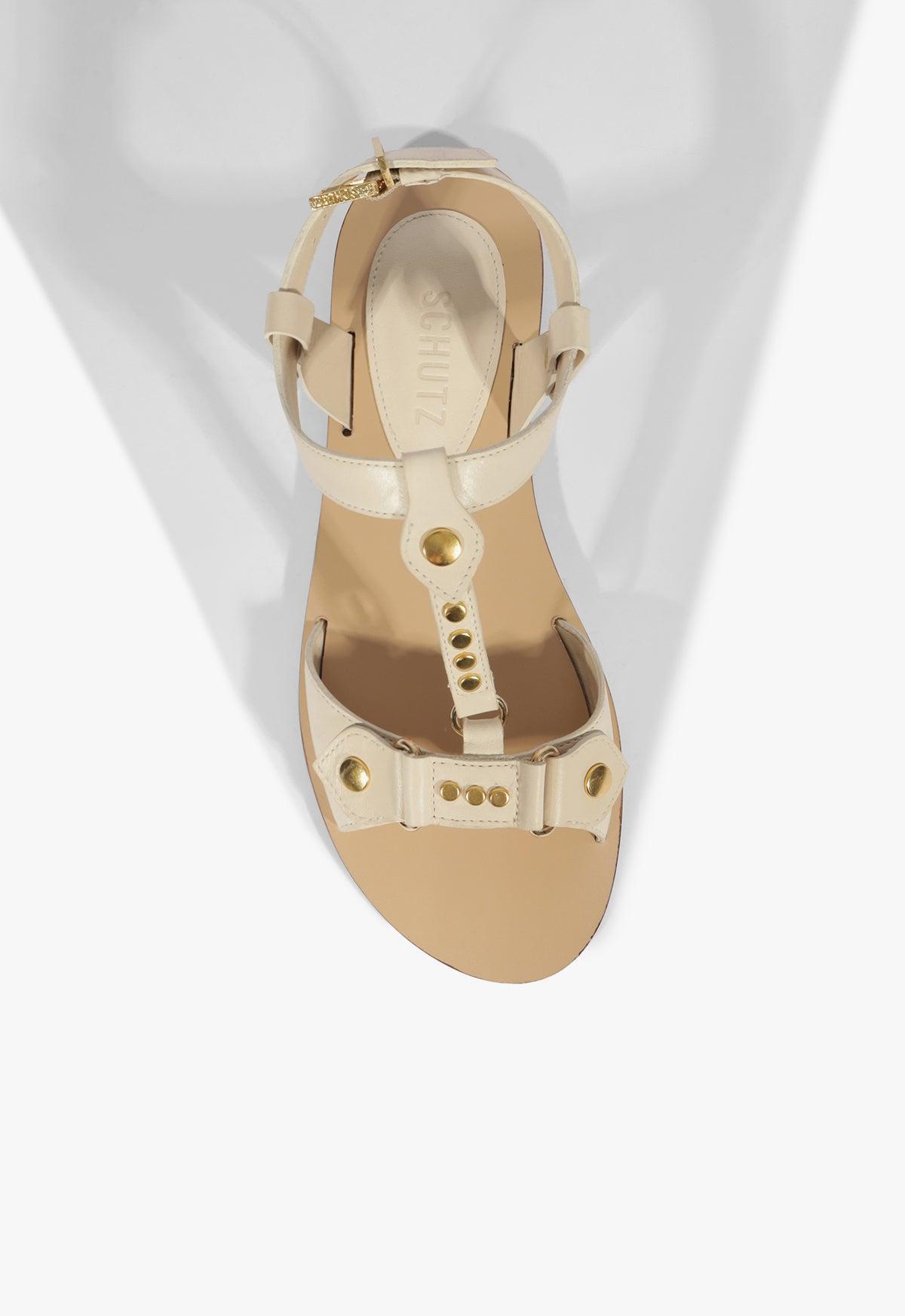 Stevie White Leather Flat Sandal Product Image