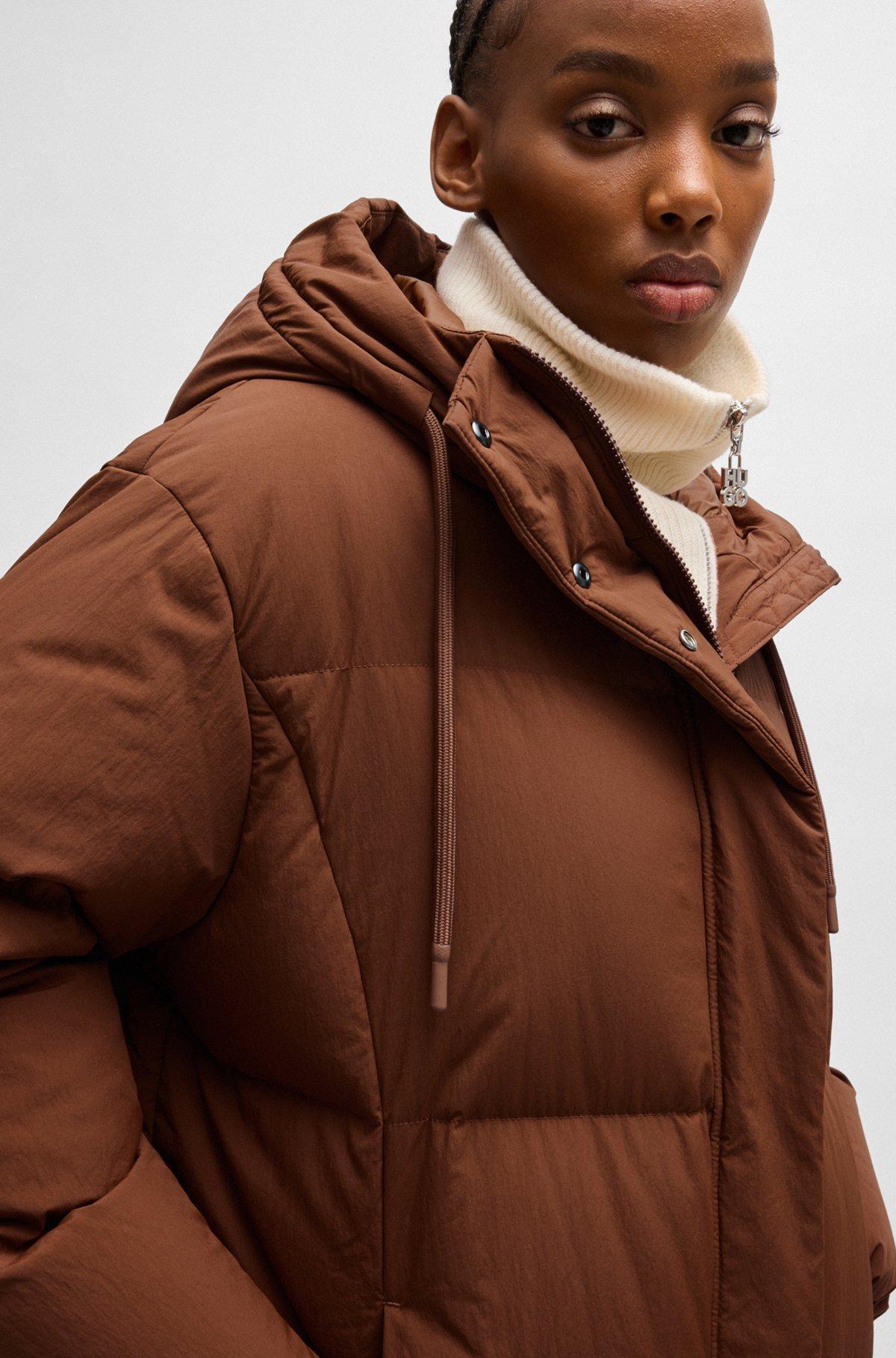HUGO - Water-repellent down jacket with stacked-logo trim - Brown Product Image