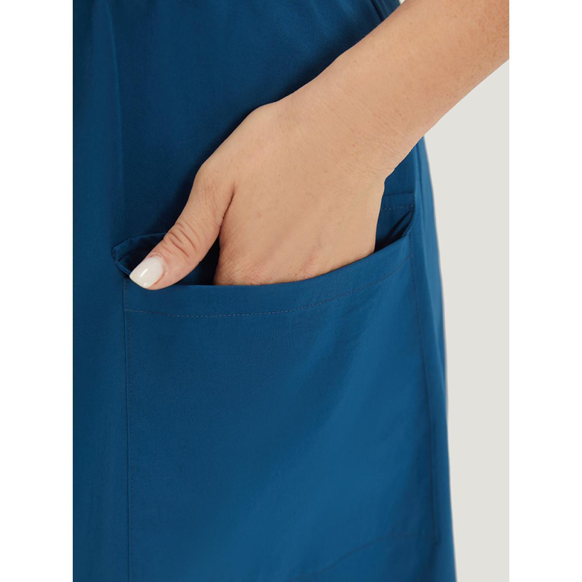 Plus Size Solid Drawstring Flap Pocket Overall Cami Dress Aegean Women Casual Adjustable Straps Spaghetti Strap Sleeveless Curvy Midi Dress BloomChic 10/M Product Image