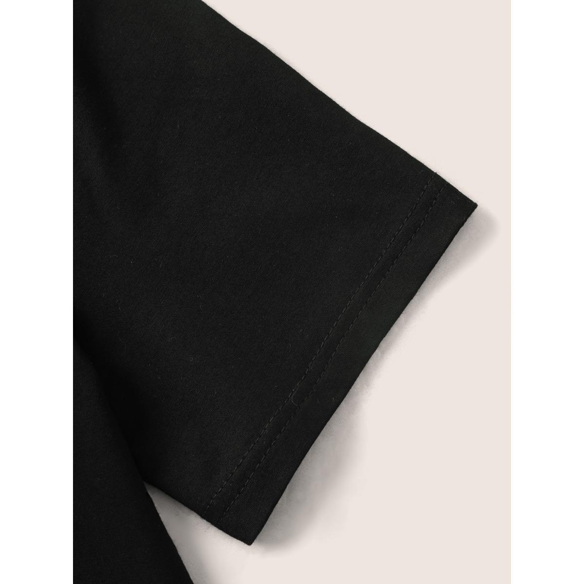 Plus Size Cotton Solid Basic Crew Neck Stretched T-shirt Black Women Basics Non Round Neck Everyday T-shirts BloomChic 12/L Product Image