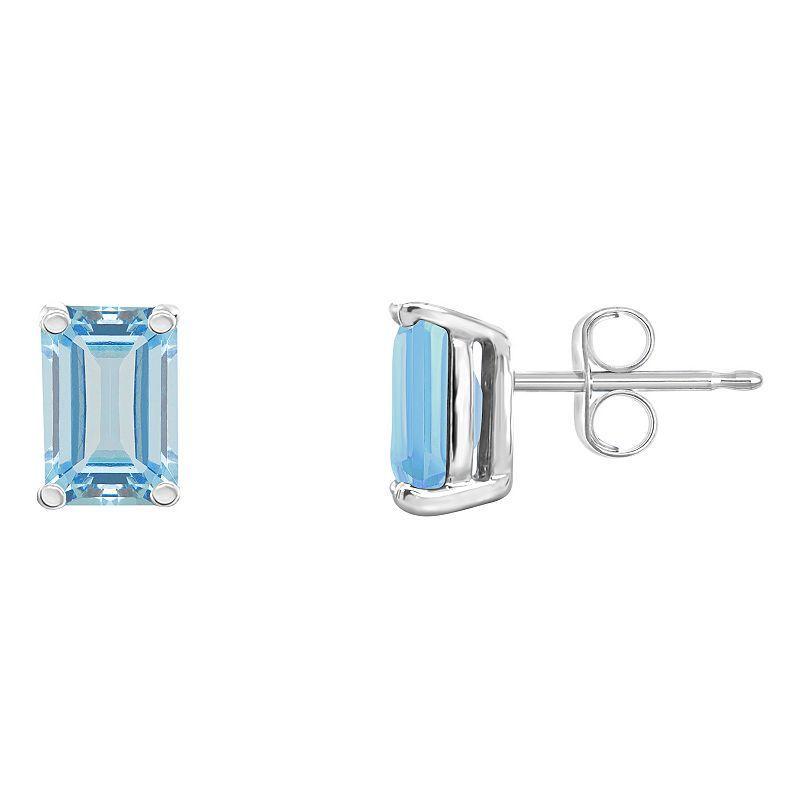 Celebration Gems 14k Gold Emerald Cut Aquamarine Stud Earrings, Women's Product Image