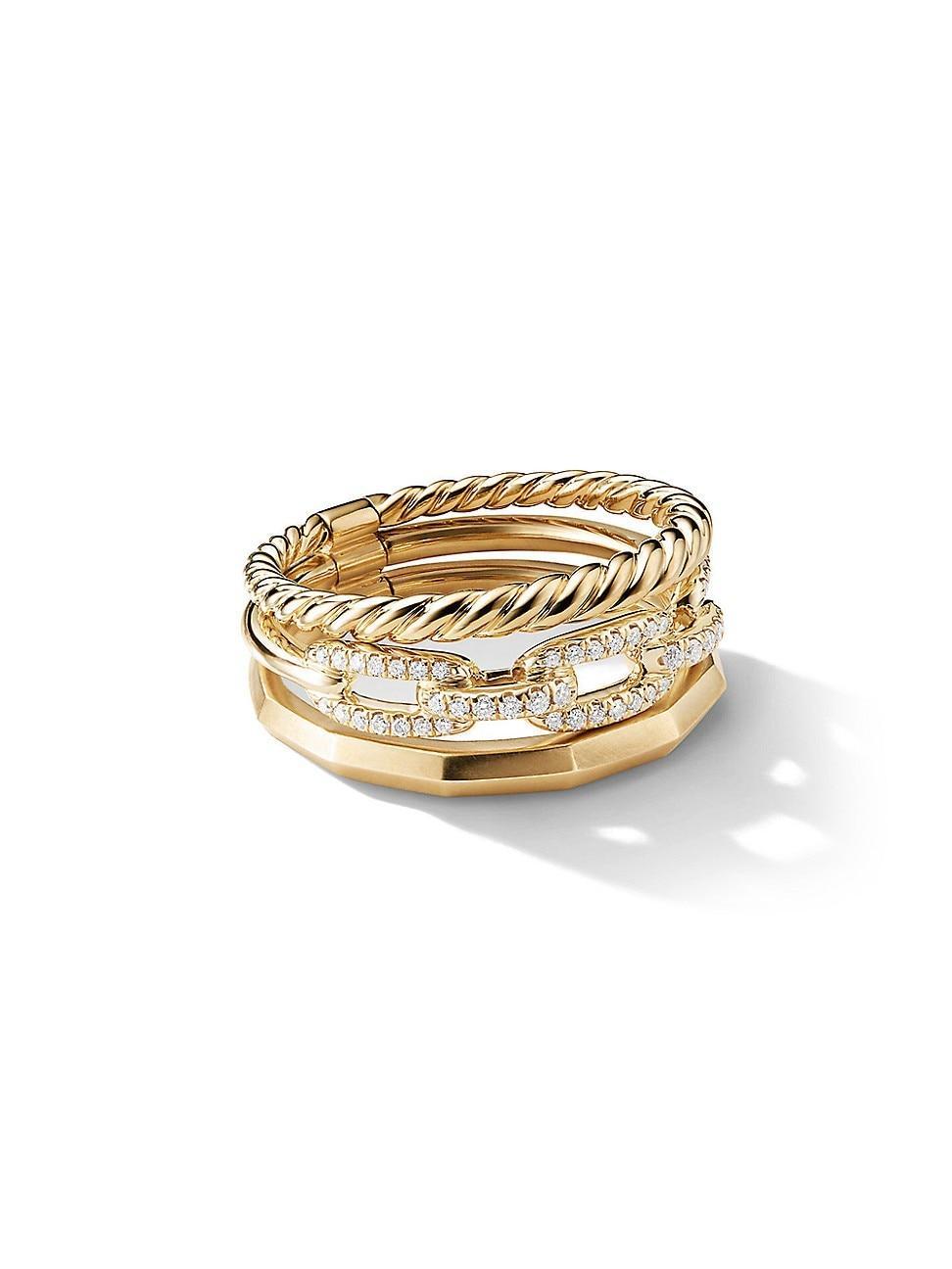 Womens Stax Three Row Ring in 18K Yellow Gold with Pav Diamonds Product Image