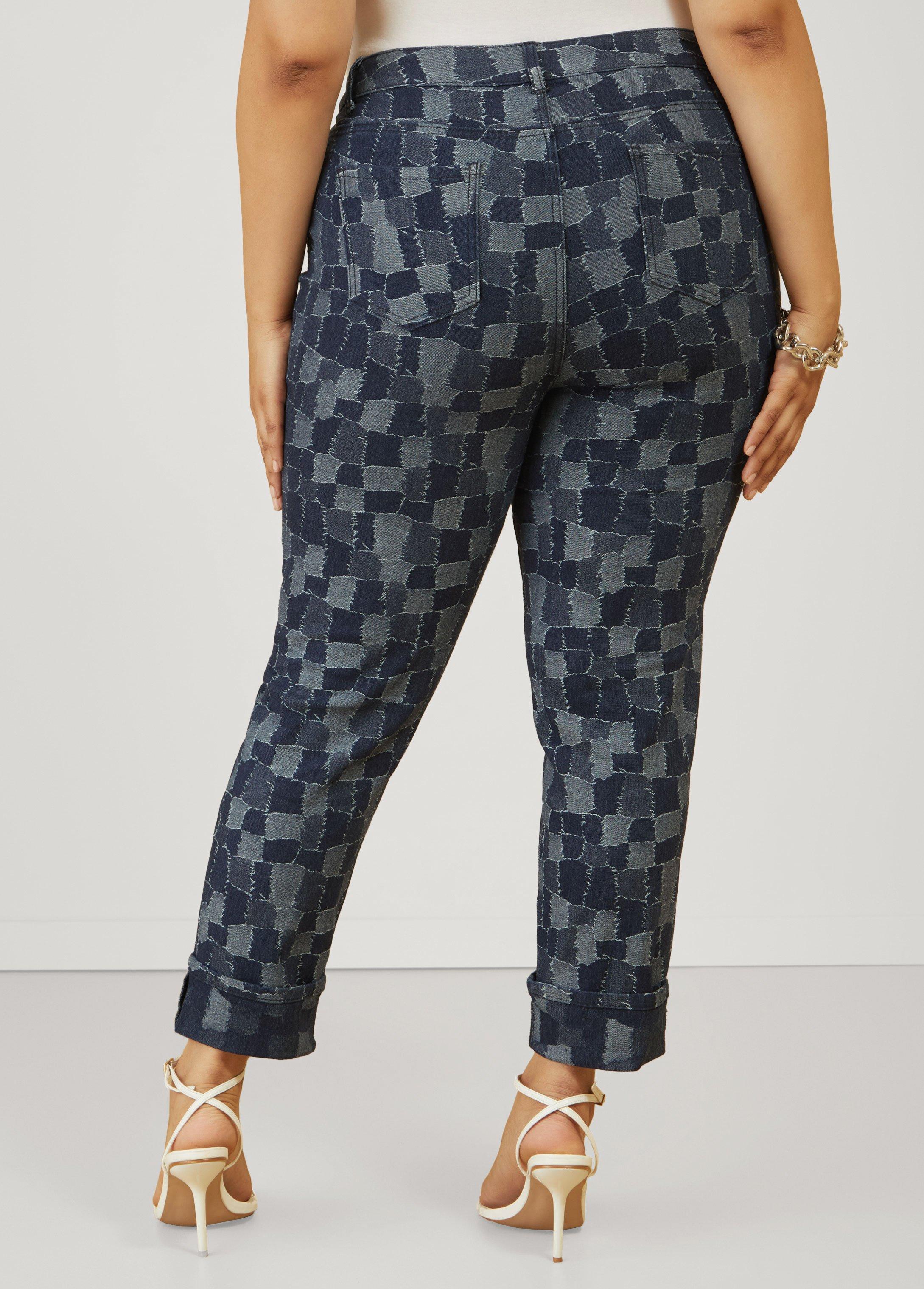 Plus Size Cuffed Patchwork Slim Leg Jeans Ashley Stewart Product Image