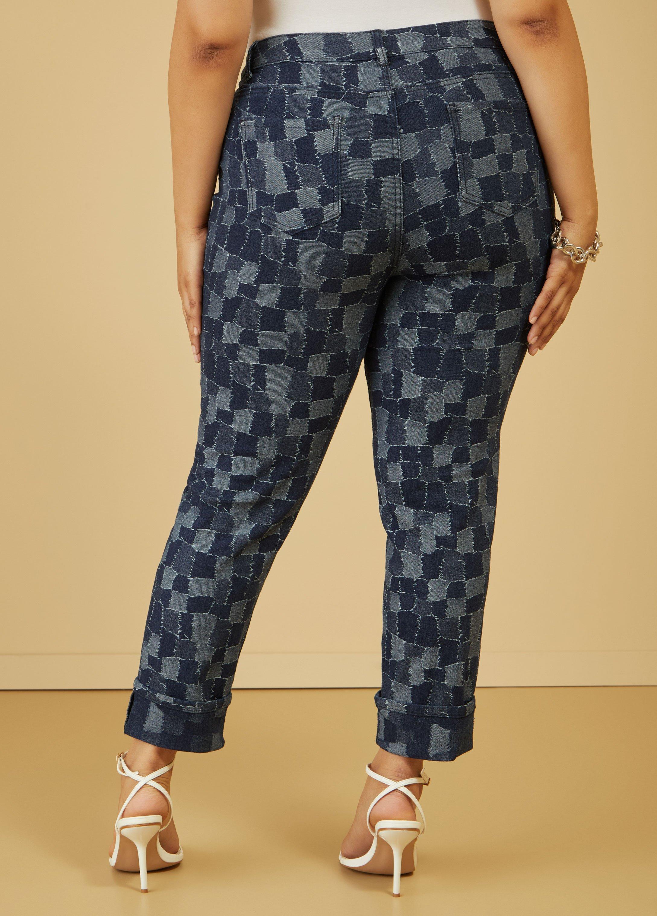 Plus Size Cuffed Patchwork Slim Leg Jeans Ashley Stewart Product Image