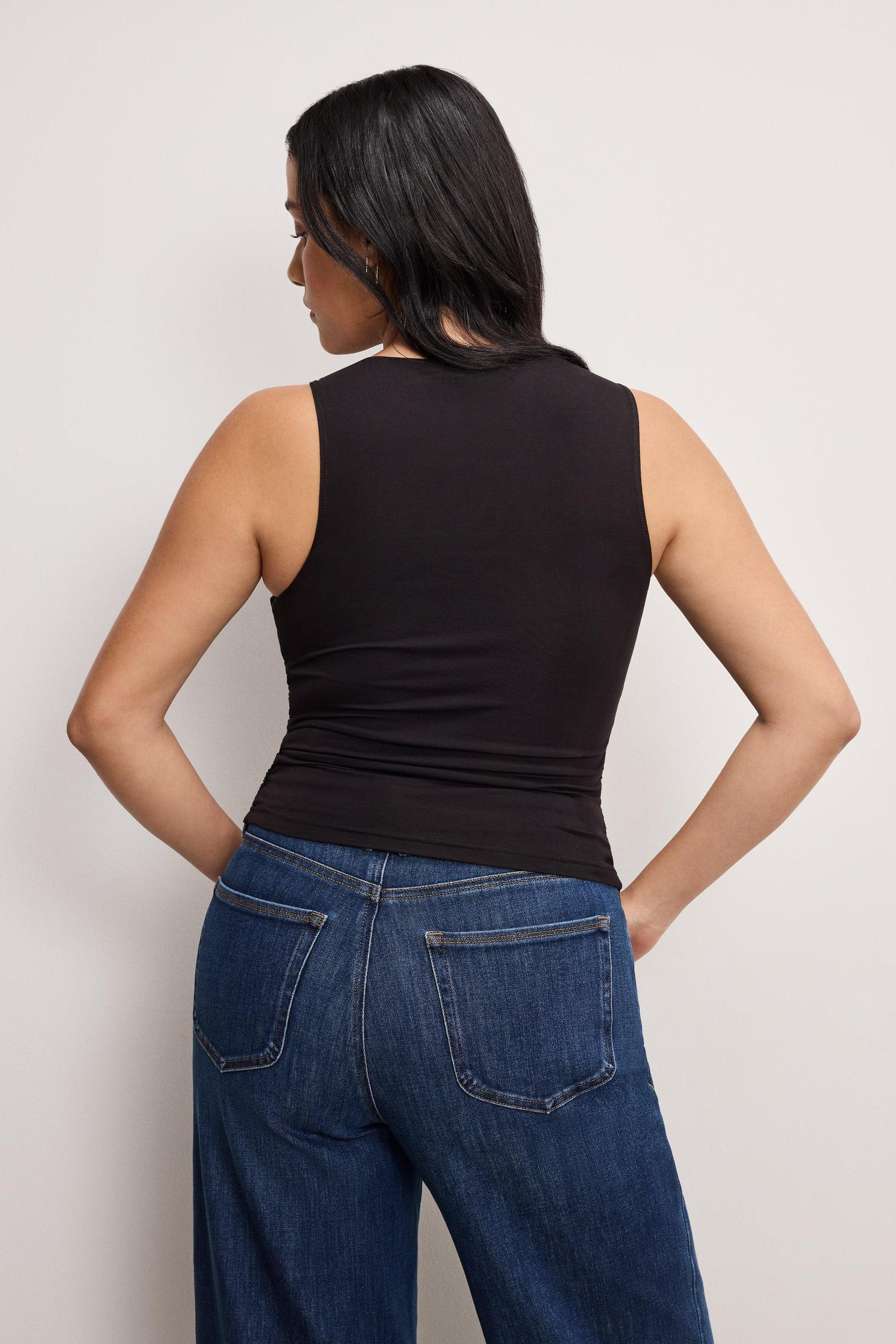 STRETCH JERSEY RUCHED TANK TOP | BLACK001 Product Image