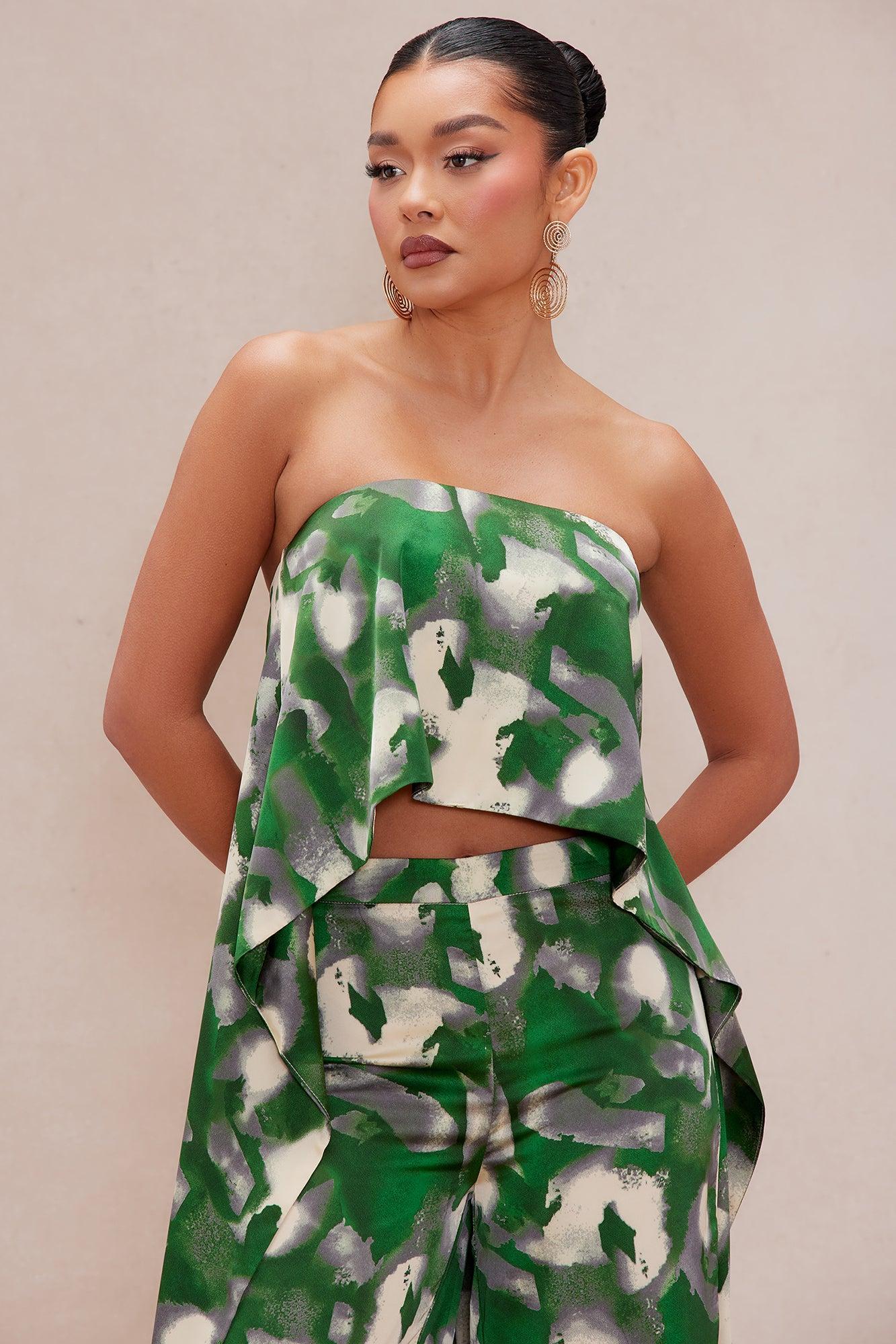 Kimoko Satin Pant Set - Green/combo Product Image