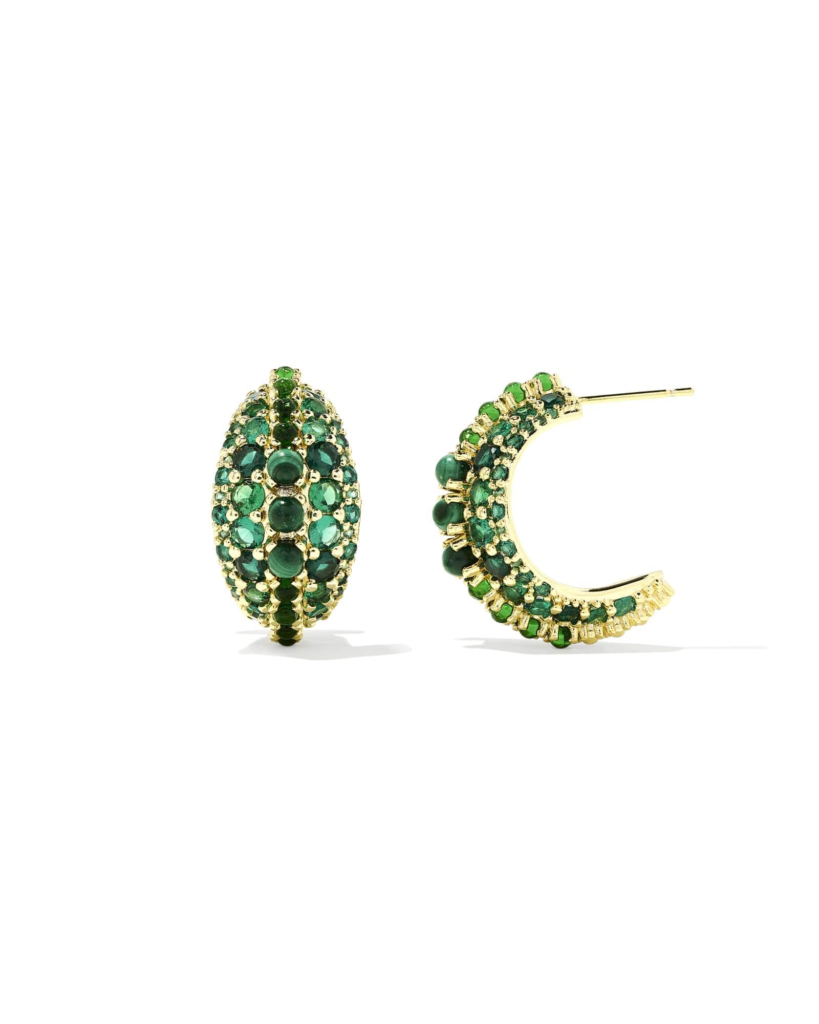 Krista Gold Hoop Earrings in Green Mix Product Image