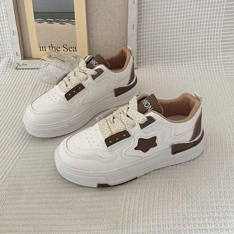 Star Patterned Lace-Up Platform Sneakers Product Image