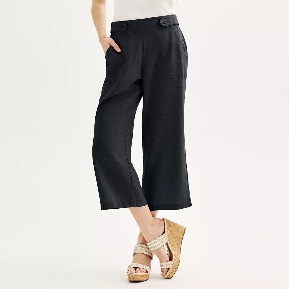 Women's Croft & Barrow® Pull-On Wide Leg Crop Pants, Size: Small, Mineral Black Product Image