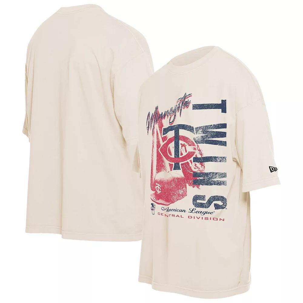 Men's New Era Cream Minnesota Twins Cooperstown Collection Oversized Throwback Distressed T-Shirt, Size: Large, Beige Product Image