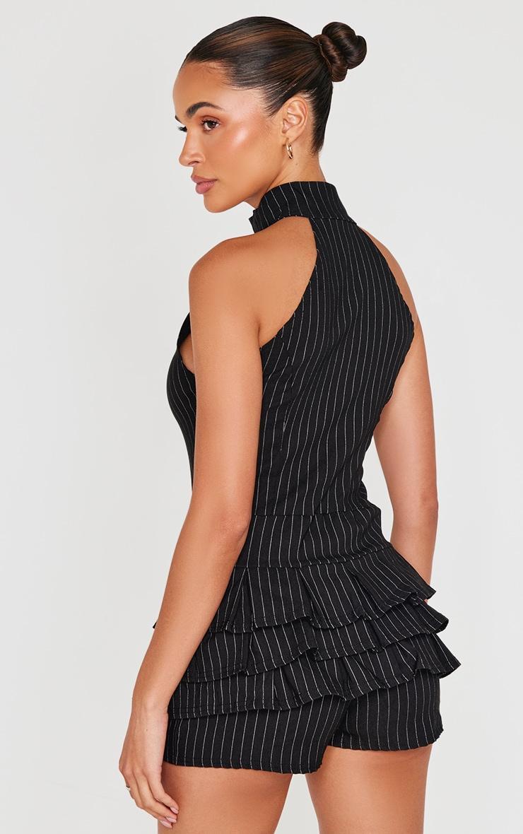 Black Stretch Woven High Neck Rara Skort Romper Product Image