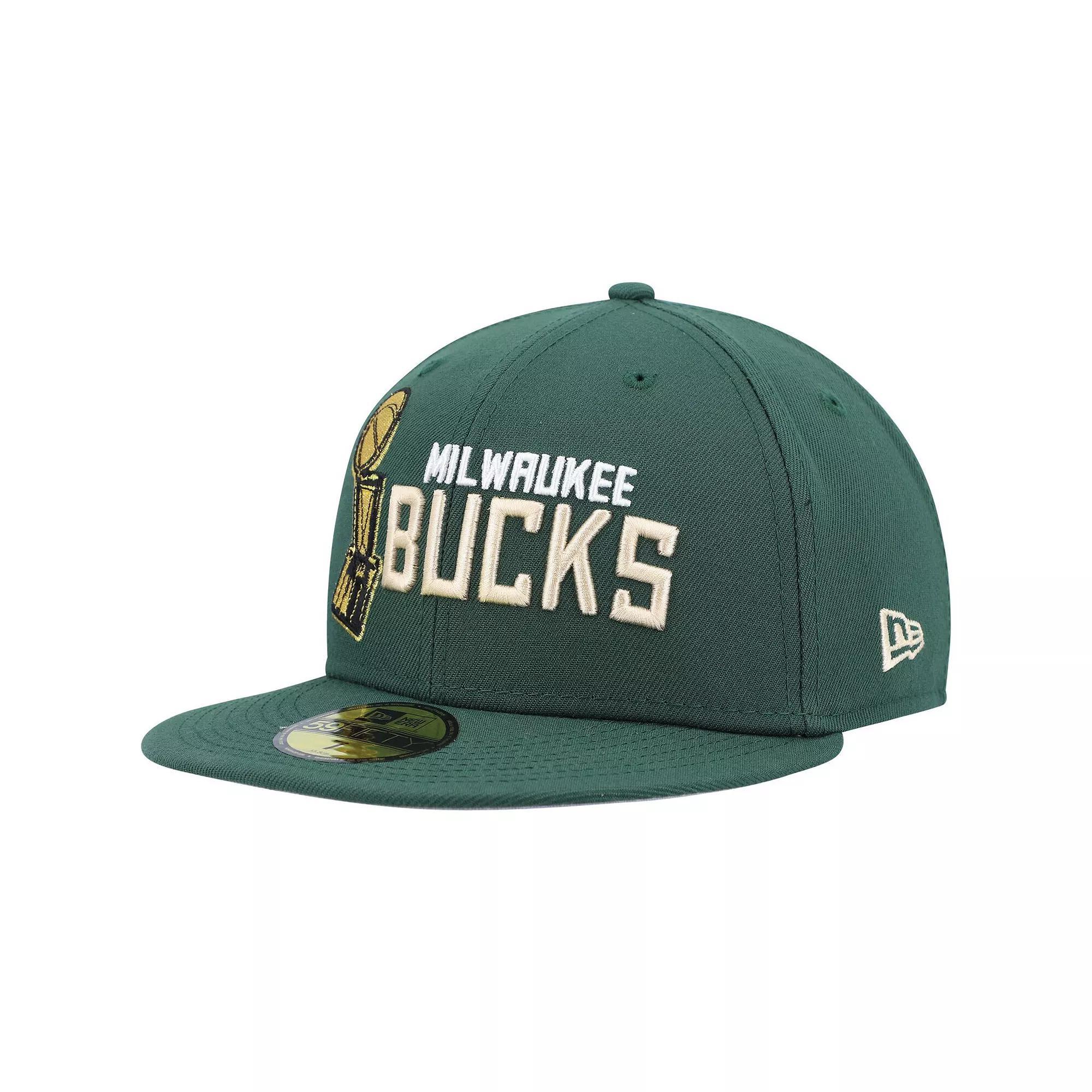 Men's New Era Hunter Green Milwaukee Bucks Champs Trophy 59FIFTY Fitted Hat, Size: 8, Team Product Image