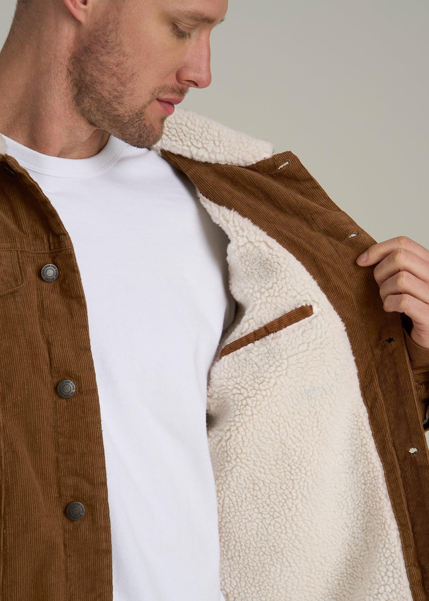 LJ&S Sherpa Corduroy Trucker Jacket for Tall Men in Tan Brown Male Product Image
