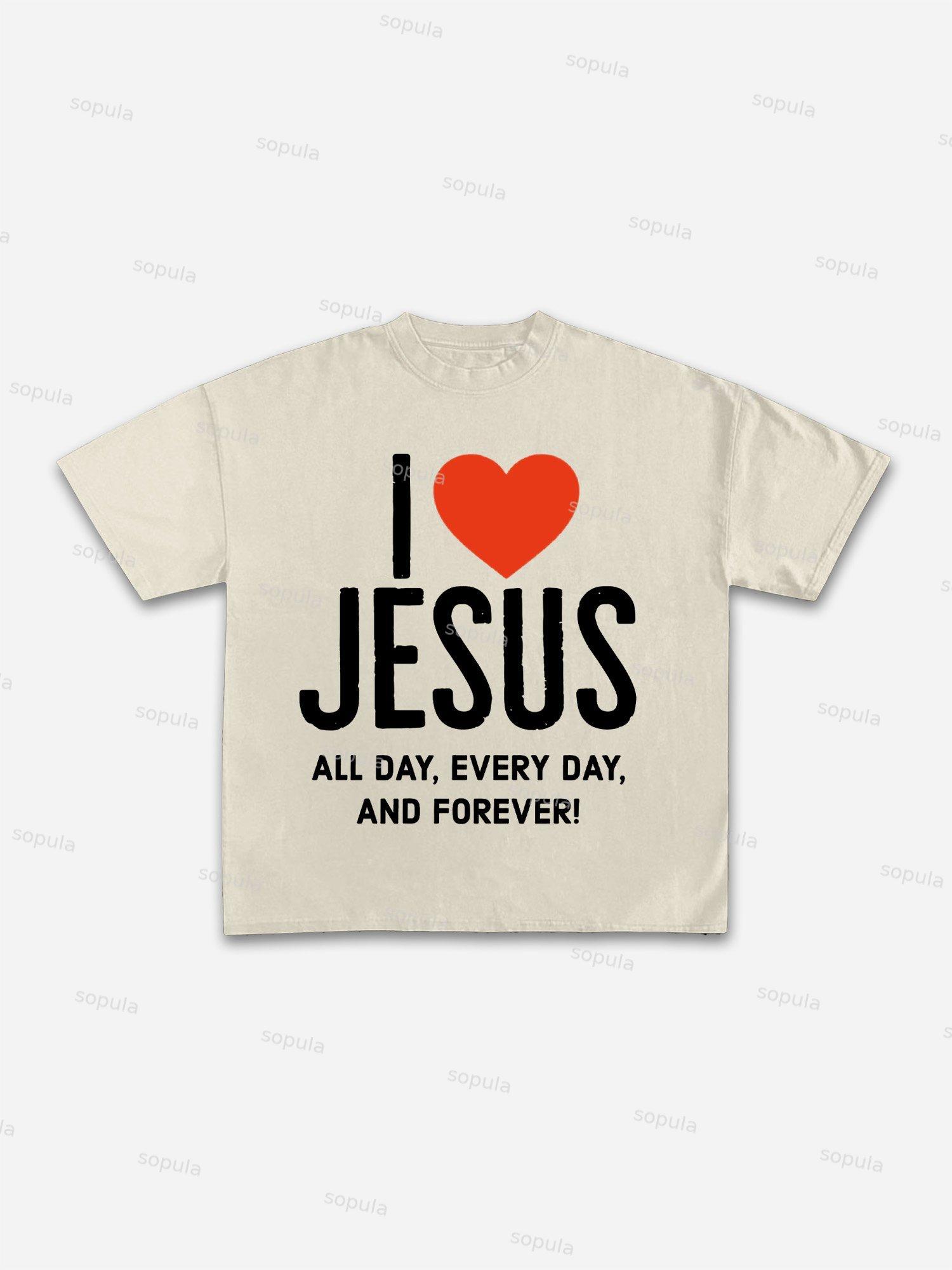 I Love Jesus Heart Graphic Cotton T-shirt Product Image