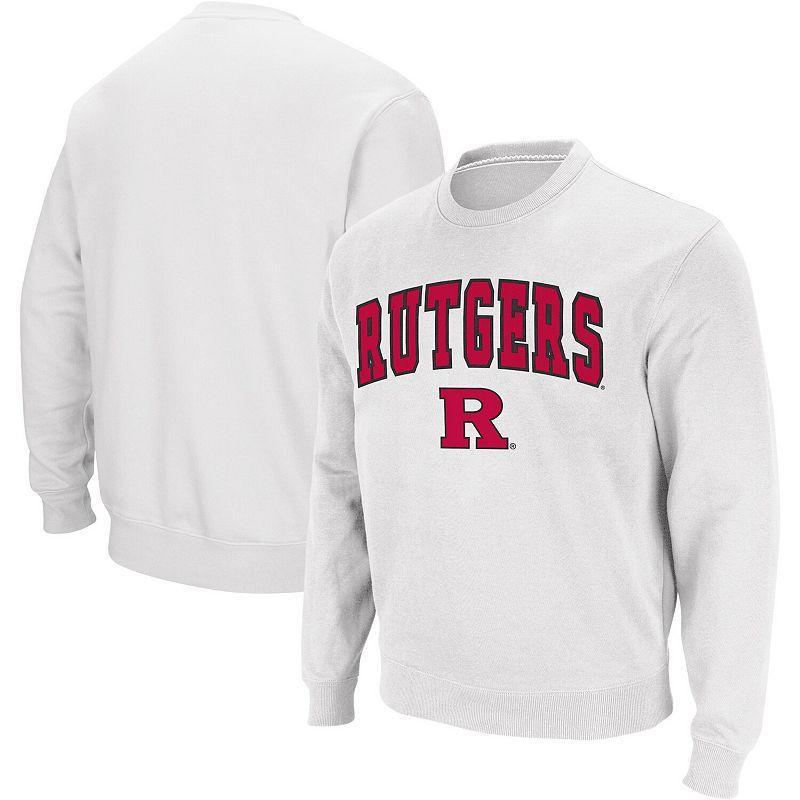 Men's Colosseum White Rutgers Scarlet Knights Arch & Logo Crew Neck Sweatshirt, Size: Medium Product Image