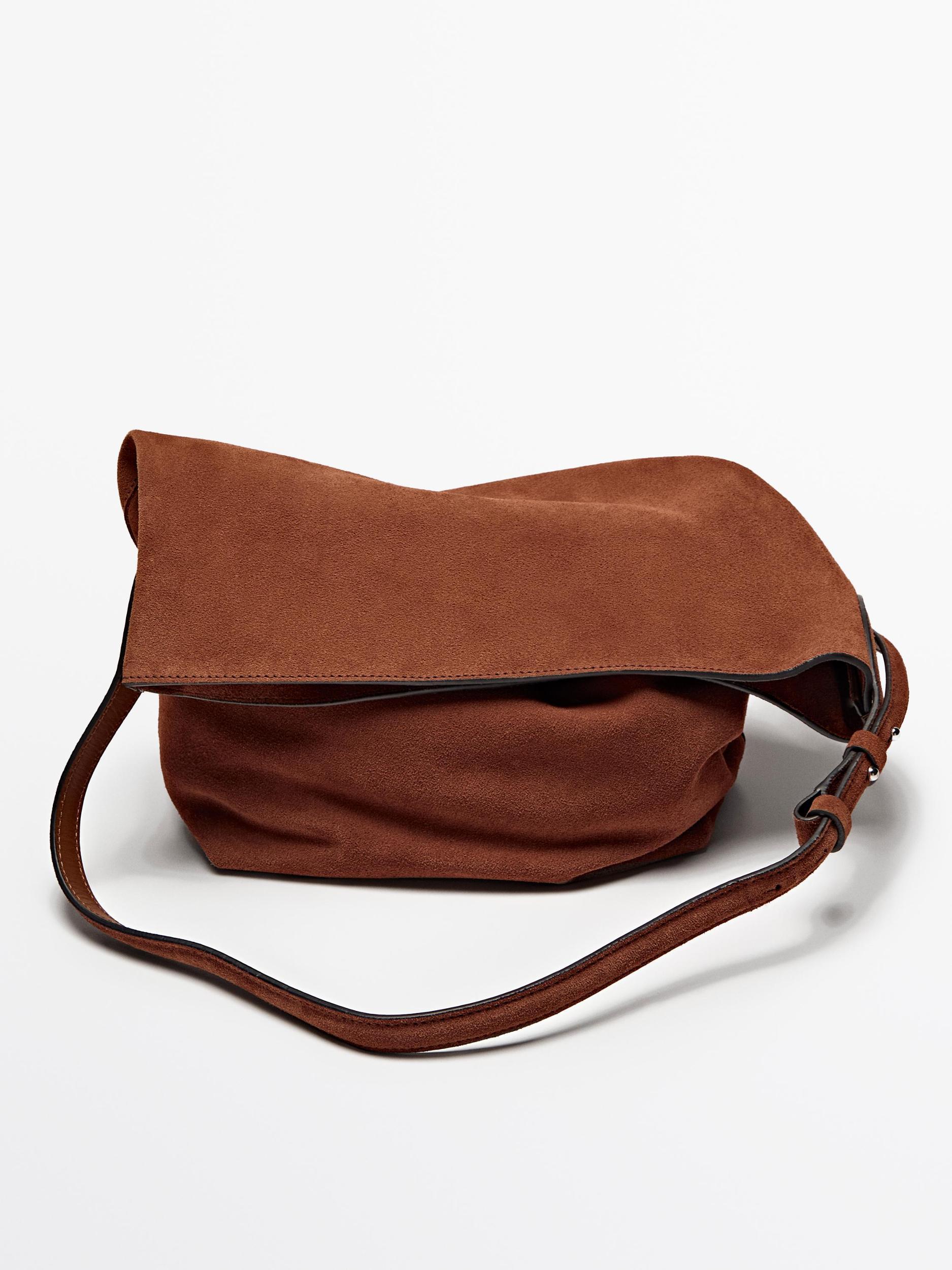 Split suede leather bucket bag Product Image