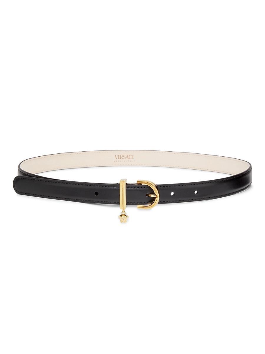 Womens Slim Medusa Charm Leather Belt Product Image