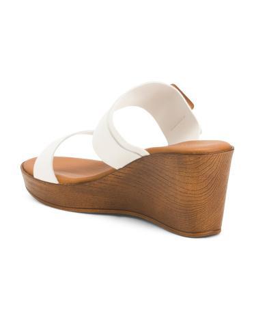 Leather Dual Band Wedge Sandals With Turtle Buckle for Women Product Image