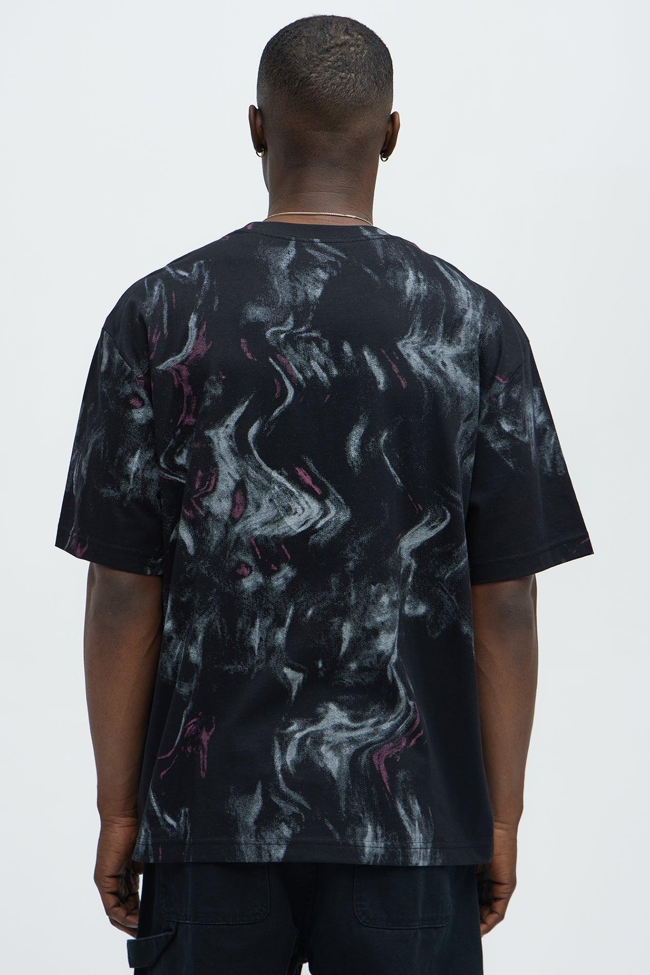 Marble Print Relaxed Tee - Black/combo Product Image