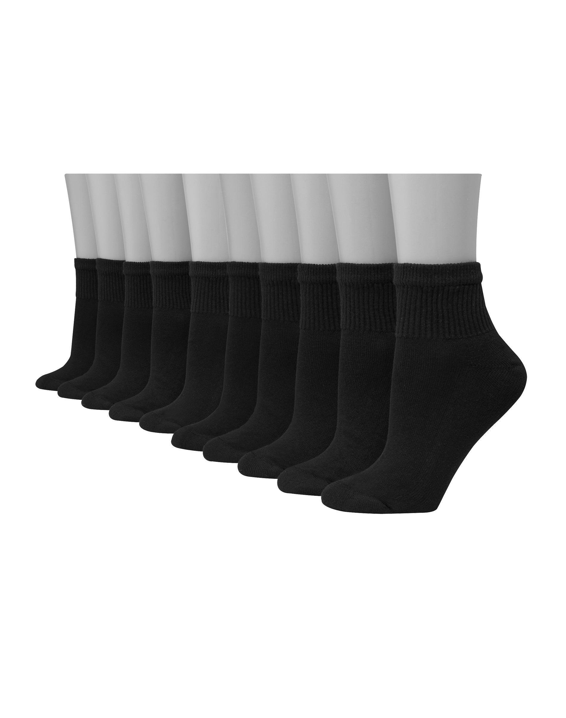 Hanes Womens Athletic Ankle Socks, Full Sole Cushion, 10-Pairs Black 5-9 Product Image