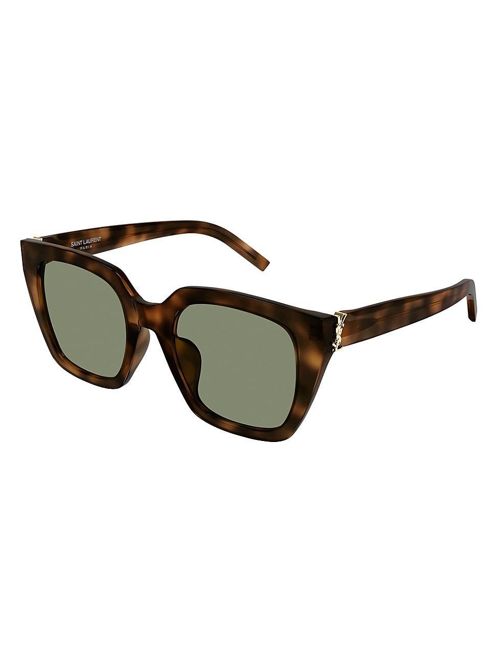 Saint Laurent Womens Monogram Hinge 51mm Havana Cat Eye Sunglasses Product Image