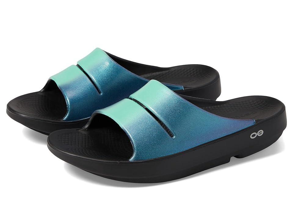 OOFOS OOFOS OOahh Luxe Slide - Womens Black/Blue Product Image