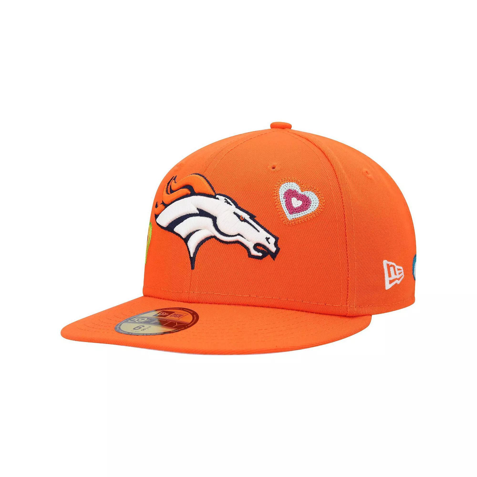 Men's New Era Orange Denver Broncos Chain Stitch Heart 59FIFTY Fitted Hat,  Product Image