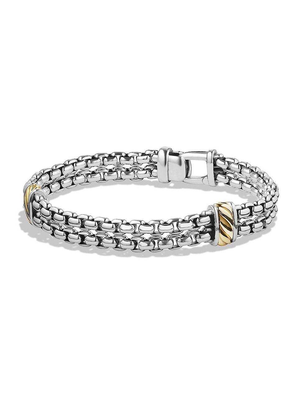 Mens Cable Two Row Box Chain Bracelet with 18K Yellow Gold Product Image