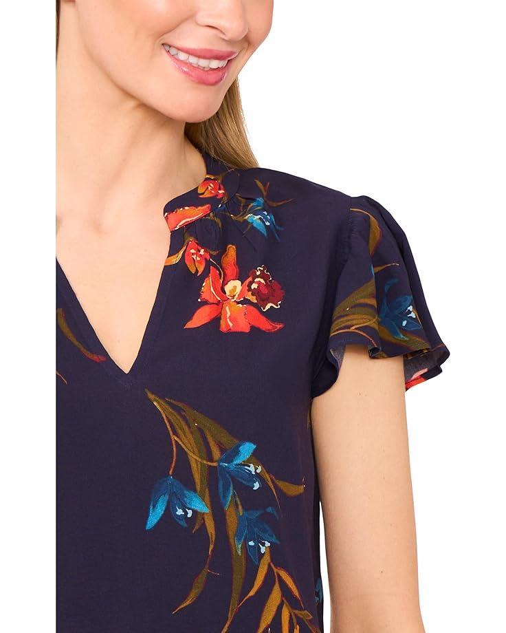 Short Sleeve Button Front Lace Trim Top Product Image