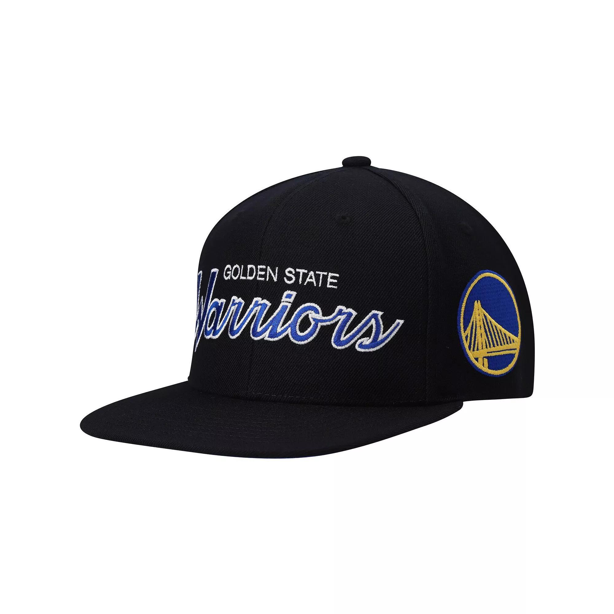 Men's Mitchell & Ness Black Golden State Warriors Hardwood Classics Script 2.0 Snapback Hat Product Image