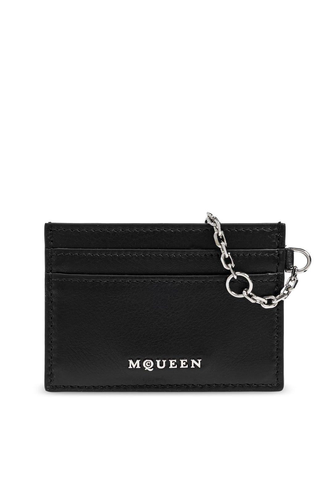 ALEXANDER MCQUEEN Sling Logo Plaque Card Holder In Black/silver Product Image