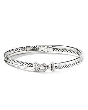 David Yurman Sterling Silver Cable Buckle Two-Row Bracelet with Diamonds Product Image