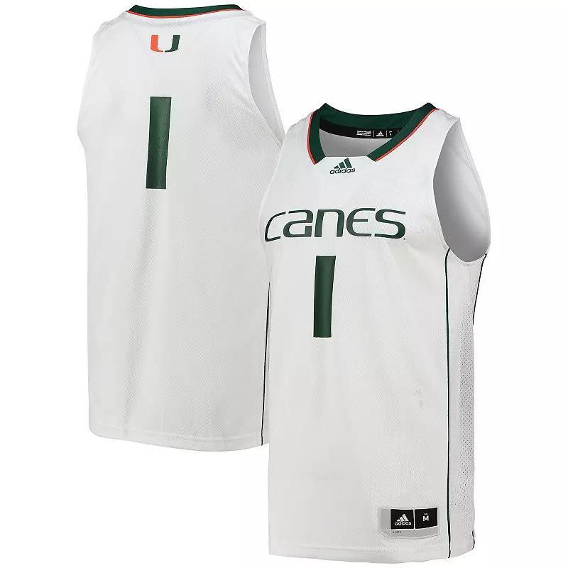 Mens adidas #1 Miami Hurricanes Team Swingman Basketball Jersey Product Image