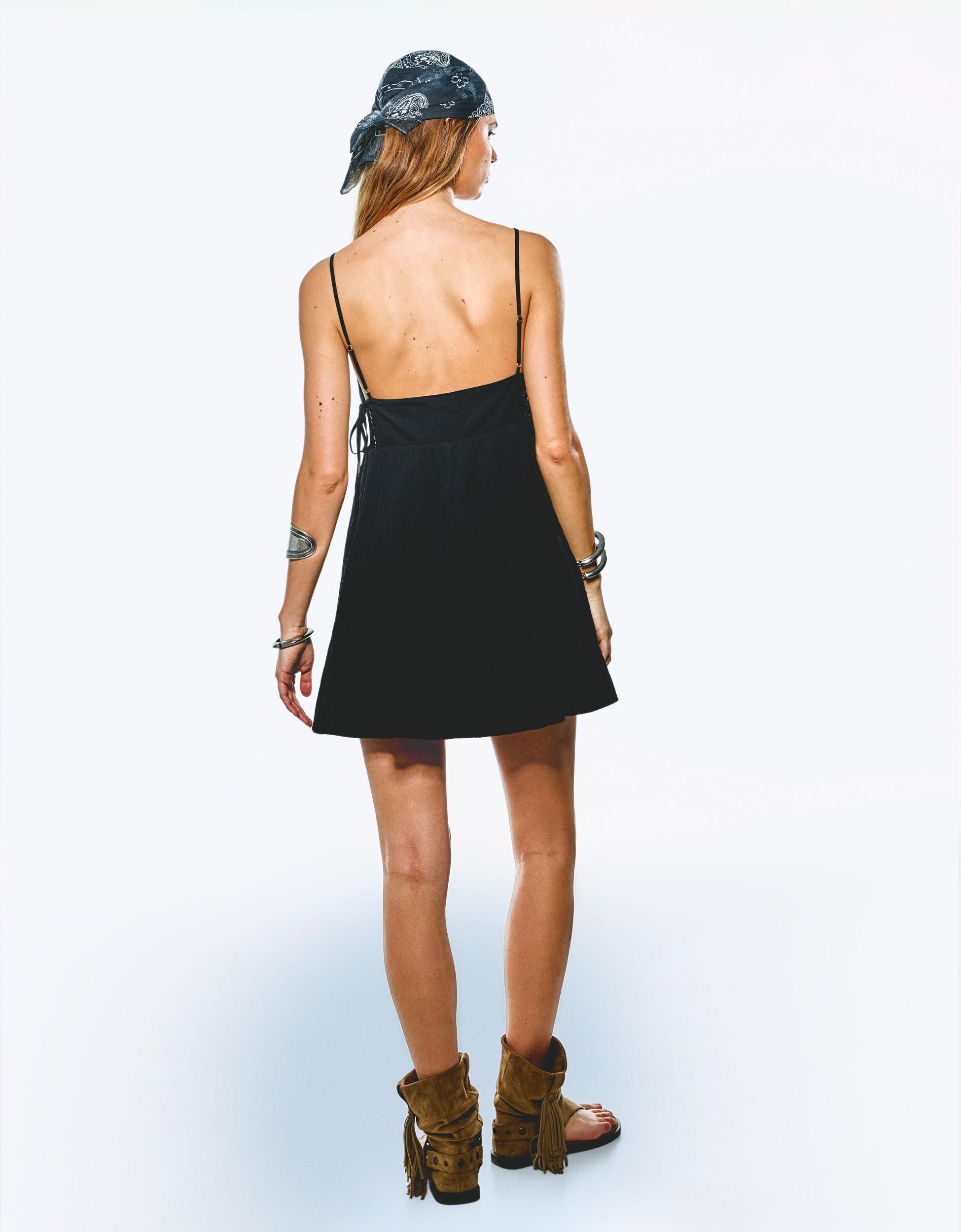 Textured mini dress with lace trim Product Image