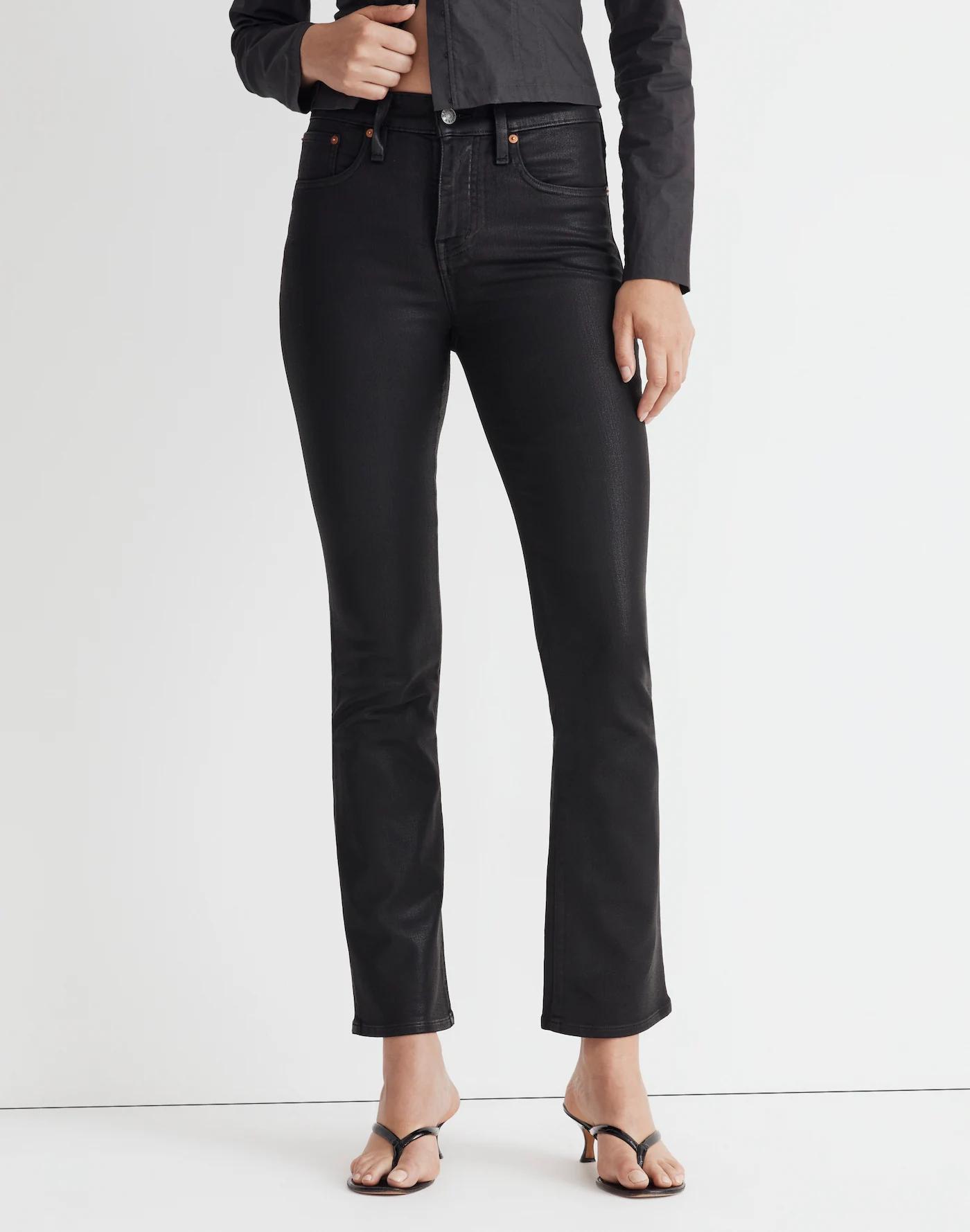 Kick Out Crop Jeans in True Black Wash: Coated Edition Product Image