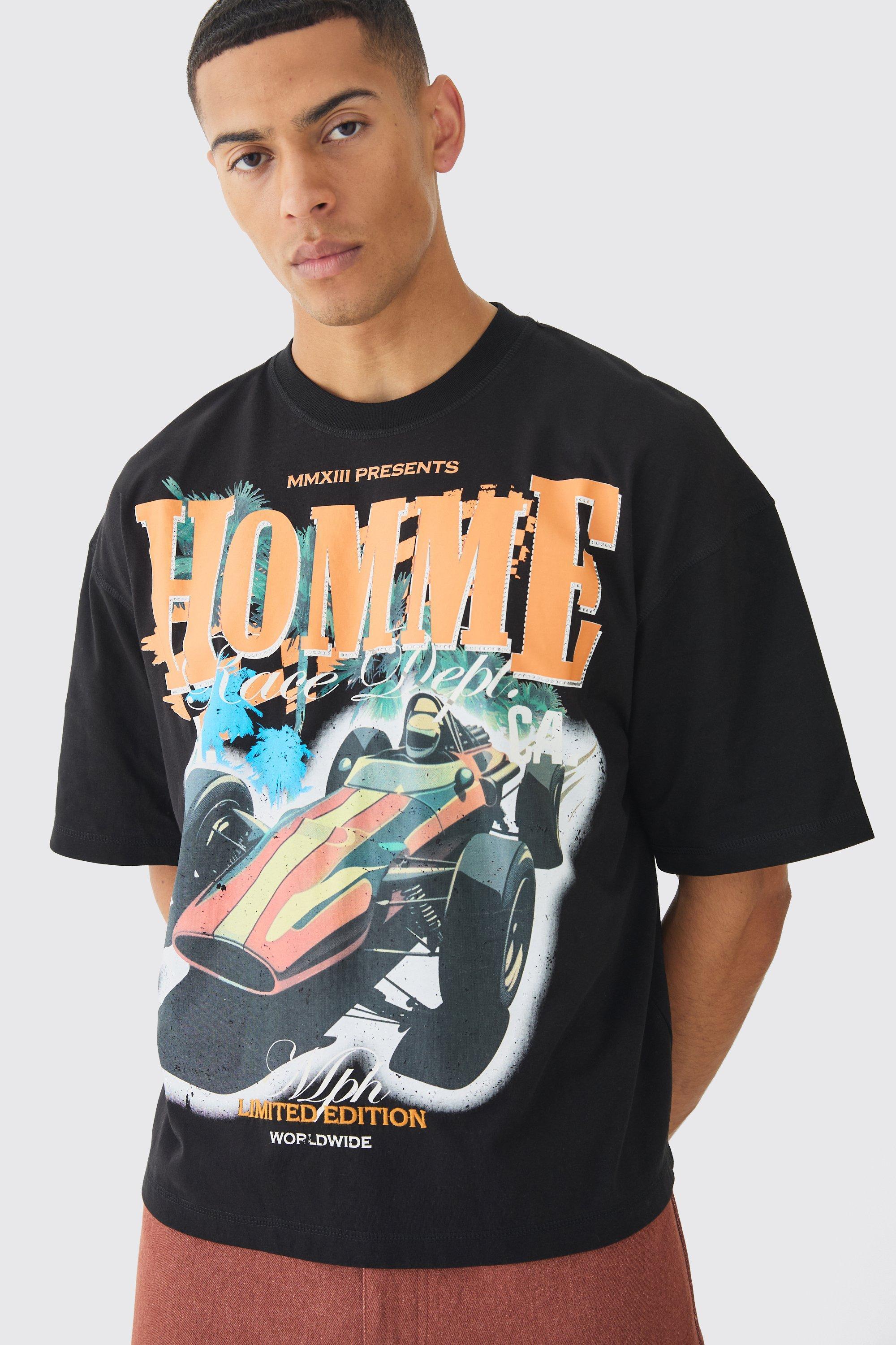 Oversized Boxy Homme Car Rhinestone T-Shirt | boohooMAN USA Product Image