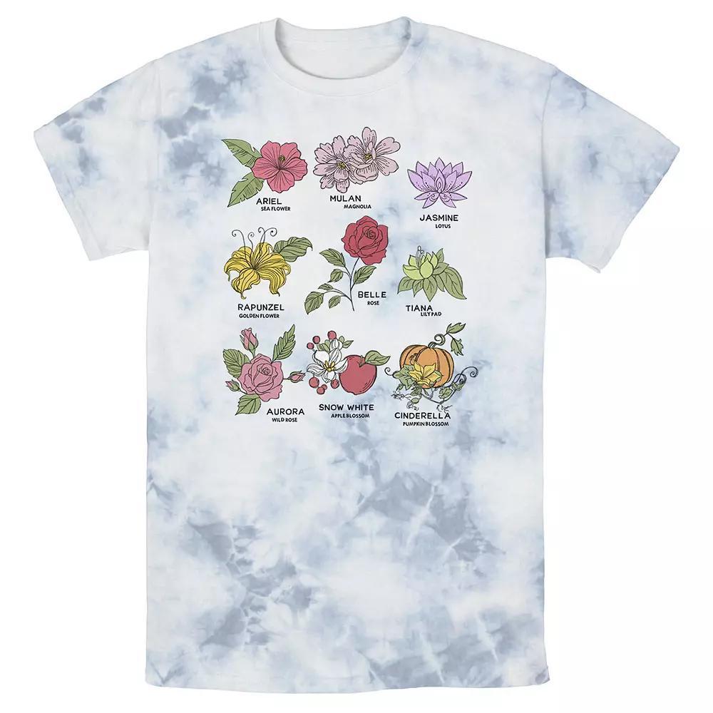 Men's Disney Princesses Types Of Flowers Bomabrd Wash Tee, Boy's, Size: Medium, White Blue Product Image